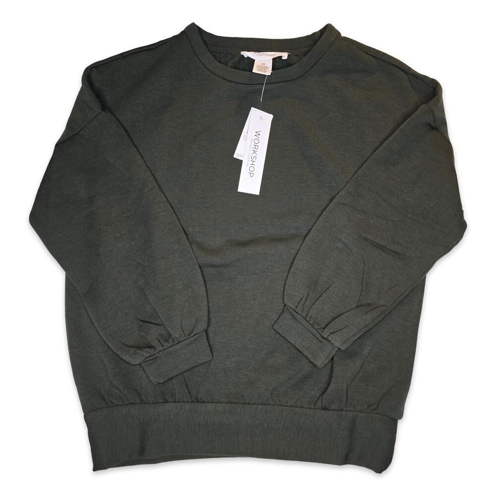 Workshop Republic Clothing Fleece Top Women XS Utility Green Drop Shoulder NWT